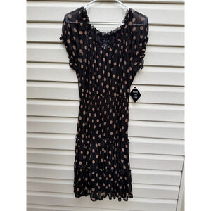 Kate & Lily Polka Dot Ruffle Tiered Dress Black Tan NWT Plus Size 14W